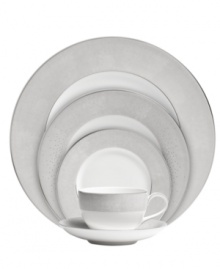 Host an enchanted evening with twinkling Stardust dinnerware. Designer Monique Lhuillier's place settings style timeless bone china with swaths of cool pewter and glittering platinum dots for a look that's fun but graceful, too. Host an enchanted evening with twinkling Stardust dinnerware. Designer Monique Lhuillier's place settings style timeless bone china with swaths of cool pewter and glittering platinum dots for a look that's fun but graceful, too.