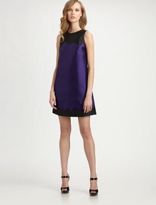 Bold scalloped bands edge the top and hemline of this decidedly mod satin shift.Jewel necklineSleevelessBust dartsA-line silhouetteConcealed back zipFully linedAbout 19 from natural waistPolyesterDry cleanMade in USAModel shown is 5'11 (180cm) wearing US size 2. Bold scalloped bands edge the top and hemline of this decidedly mod satin shift.Jewel necklineSleevelessBust dartsA-line silhouetteConcealed back zipFully linedAbout 19 from natural waistPolyesterDry cleanMade in USAModel shown is 5'11 (180cm) wearing US size 2.