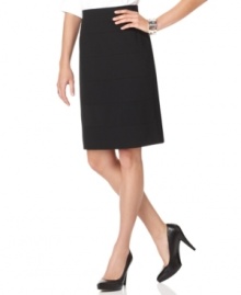 With a horizontal panel construction, this Alfani pencil skirt is perfect for a classic workwear look! With a horizontal panel construction, this Alfani pencil skirt is perfect for a classic workwear look!