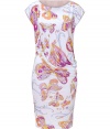 Set your style points soaring with Emilio Puccis whimsical butterfly print draped jersey sheath - Wide neckline, cap sleeves, gathered side detail - Loosely draped top, form-fitting skirt - Pair with bright pumps for a seamless transition from work to cocktails