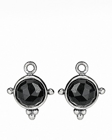 Faceted melanite medallion charms in shiny sterling silver drop from PANDORA's french wire and hoop earrings for refined adornment.