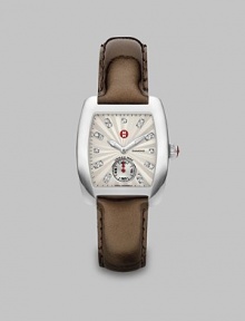From the Urban Collection. A brilliant diamond accented design with a beautiful textured dial on a glossy patent leather strap. Swiss quartz movementWater resistant to 5 ATMRectangular stainless steel case, 29mm (1.1) X 35mm (1.4)Smooth bezelTextured enamel dialDiamond accented markers, .09 tcwSecond hand sub-dialBrown patent leather strap, 16mm (.6)Imported From the Urban Collection. A brilliant diamond accented design with a beautiful textured dial on a glossy patent leather strap. Swiss quartz movementWater resistant to 5 ATMRectangular stainless steel case, 29mm (1.1) X 35mm (1.4)Smooth bezelTextured enamel dialDiamond accented markers, .09 tcwSecond hand sub-dialBrown patent leather strap, 16mm (.6)Imported