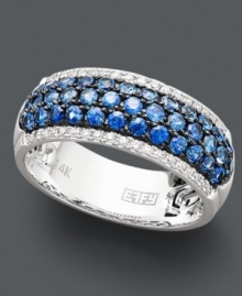 A sweet blend of sparkle. Effy Collection's intricate band combines round-cut sapphires (1-1/8 ct. t.w.) and diamonds (1/8 ct. t.w.) for a stunning effect. Crafted in 14k white gold. A sweet blend of sparkle. Effy Collection's intricate band combines round-cut sapphires (1-1/8 ct. t.w.) and diamonds (1/8 ct. t.w.) for a stunning effect. Crafted in 14k white gold.