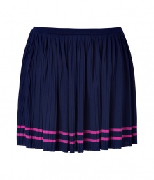 Channel schoolgirl chic in this flattering pleated skirt from Juicy Couture - Thin waistband, all-over pleating, contrasting pink stripe at hem - Pair with Mary Jane platforms, a button up blouse, and a blazer Channel schoolgirl chic in this flattering pleated skirt from Juicy Couture - Thin waistband, all-over pleating, contrasting pink stripe at hem - Pair with Mary Jane platforms, a button up blouse, and a blazer