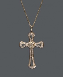 Let style and spirituality combine. Effy Collection's exquisite cross pendant features an intricate cut-out shape decorated by sparkling, round-cut diamonds (1/2 ct. t.w.). Crafted in 14k gold. Approximate length: 18 inches. Approximate drop: 1-1/2 inches. Let style and spirituality combine. Effy Collection's exquisite cross pendant features an intricate cut-out shape decorated by sparkling, round-cut diamonds (1/2 ct. t.w.). Crafted in 14k gold. Approximate length: 18 inches. Approximate drop: 1-1/2 inches.
