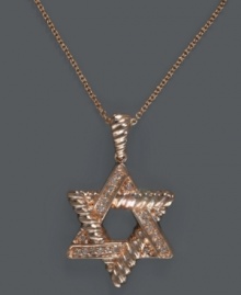Looking for the perfect Bat Mitzvah gift? Effy Collection's dazzling Star of David Pendant shines with the addition of sparkling, round-cut diamonds (1/10 ct. t.w.) and a unique 14k rose gold setting. Approximate length: 18 inches. Approximate drop (including bale): 1-1/8 inches. Looking for the perfect Bat Mitzvah gift? Effy Collection's dazzling Star of David Pendant shines with the addition of sparkling, round-cut diamonds (1/10 ct. t.w.) and a unique 14k rose gold setting. Approximate length: 18 inches. Approximate drop (including bale): 1-1/8 inches.