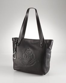 Take your leather line up in a classic direction with Lauren by Ralph Lauren's top handle tote. Boasting equestrian-inspired details, this bag loves knee high boots and a quilted jacket. Take your leather line up in a classic direction with Lauren by Ralph Lauren's top handle tote. Boasting equestrian-inspired details, this bag loves knee high boots and a quilted jacket.