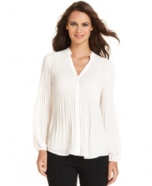 Allover soft pleats add textural interest to this Alfani blouse, a stylish fall update to the workwear staple!