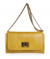 Go for the epitome of pure luxury this spring with Emilio Puccis exquisite sunshine yellow python shoulder bag - Flap with gold-toned logo-engraved turnlock closure, gold-toned chain-link shoulder strap, inside back wall slot pocket, colorblocked interior - Carry to your most special daytime events