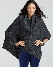 Luxuriously cozy, this Ella Moss cowlneck poncho touts a cable-knit pattern for a smart accent. Luxuriously cozy, this Ella Moss cowlneck poncho touts a cable-knit pattern for a smart accent.