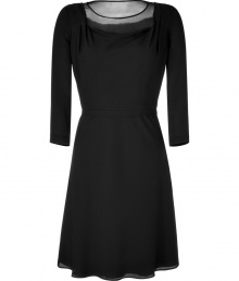 Luxe black 3/4-sleeve dress from Moschino Cheap & Chic - Get the party-perfect look in this chic frock- Draped rounded neck with sheer detail, 3/4-sleeves, flowing A-line skirt - Style with fishnets, a slim-fitting trench, and ankle strap heels Luxe black 3/4-sleeve dress from Moschino Cheap & Chic - Get the party-perfect look in this chic frock- Draped rounded neck with sheer detail, 3/4-sleeves, flowing A-line skirt - Style with fishnets, a slim-fitting trench, and ankle strap heels