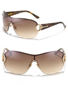 Show off your chic style in Gucci's shield sunglasses featuring crystal bridal accents and gradient lenses.