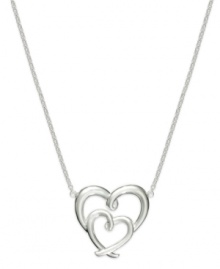 Hearts in the right place. Giani Bernini's necklace and double-heart pendant, set in sterling silver, offer a whimsical touch mixed in with elegance. Approximate length: 17 inches. Approximate drop: 1 inch. Hearts in the right place. Giani Bernini's necklace and double-heart pendant, set in sterling silver, offer a whimsical touch mixed in with elegance. Approximate length: 17 inches. Approximate drop: 1 inch.