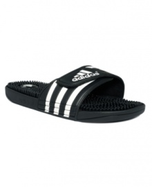 Lightweight and super comfortable, these smooth slide men's sandals from adidas feature tiny nubs at the foot bed for a feel-good massaging effect with every step. Lightweight and super comfortable, these smooth slide men's sandals from adidas feature tiny nubs at the foot bed for a feel-good massaging effect with every step.