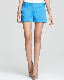 These sky blue Alice + Olivia shorts deliver vibrant color and a bold, leg-baring mini silhouette.