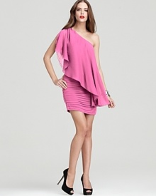 Make a grand entrance in this Alice + Olivia party dress featuring an of-the-moment one-shoulder silhouette and a pleat-detailed skirt. Black suede heels and a statement bangle complete the festive look. Make a grand entrance in this Alice + Olivia party dress featuring an of-the-moment one-shoulder silhouette and a pleat-detailed skirt. Black suede heels and a statement bangle complete the festive look.