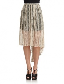 THE LOOKAsymmetrical embroidered lace overlayNarrow waistbandContrast mini pencil silhouetteExposed back zipperTHE FITFront: about 26 longBack: about 36 longTHE MATERIAL92% nylon/8% spandexPartially linedCARE & ORIGINMachine washImportedModel shown is 5'11 (180cm) wearing US size Small. THE LOOKAsymmetrical embroidered lace overlayNarrow waistbandContrast mini pencil silhouetteExposed back zipperTHE FITFront: about 26 longBack: about 36 longTHE MATERIAL92% nylon/8% spandexPartially linedCARE & ORIGINMachine washImportedModel shown is 5'11 (180cm) wearing US size Small.