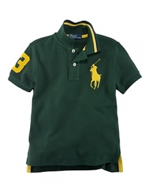 Essential cotton mesh polo is finished with an embroidered Big Pony and a twill 3 for preppy in-the-game style. Essential cotton mesh polo is finished with an embroidered Big Pony and a twill 3 for preppy in-the-game style.