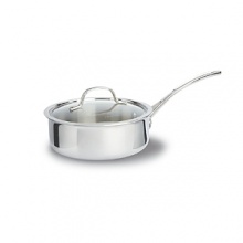 This Tri-Ply Calphalon sauce pan features an updated lid design to give lower profile and a cool V stainless steel handle. Classic vessel design, induction capable magnetic stainless steel exterior. This Tri-Ply Calphalon sauce pan features an updated lid design to give lower profile and a cool V stainless steel handle. Classic vessel design, induction capable magnetic stainless steel exterior.