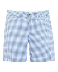 The essential flat-front Prospect short is updated for warmer weather in gingham-checked lightweight woven cotton. The essential flat-front Prospect short is updated for warmer weather in gingham-checked lightweight woven cotton.