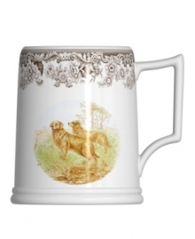 Enjoy the outdoors more. Illustrated with man's best friend and Spode's 1828 British flowers border, the Woodland tankard beer mug offers a brand new way to toast and take in the scenery. Golden retrievers appear on both sides of mug. Enjoy the outdoors more. Illustrated with man's best friend and Spode's 1828 British flowers border, the Woodland tankard beer mug offers a brand new way to toast and take in the scenery. Golden retrievers appear on both sides of mug.