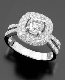 A simply stunning engagement ring. Round-cut diamonds (2 ct. t.w.) dazzle in 14k white gold, with pavé diamonds on the shank for added elegance. A simply stunning engagement ring. Round-cut diamonds (2 ct. t.w.) dazzle in 14k white gold, with pavé diamonds on the shank for added elegance.