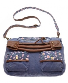 Distressed detailing combines with sweet floral accents to give this American Rag purse a fun, easy-going look. Solid trim and goldtone hardware adorn this trendy crossbody bag for a relaxed, all-American style. Distressed detailing combines with sweet floral accents to give this American Rag purse a fun, easy-going look. Solid trim and goldtone hardware adorn this trendy crossbody bag for a relaxed, all-American style.