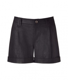 Stylish shorts made ​.​.of fine, black, washed lamb leather - Wonderfully elegant, yet sexy and comfortable, too - Fit slim, mini short and has a casual rolled up hem - Moderately wide waistband with belt loops - Shows off slender legs with high heels - An absolute fashion must-have for winter - Pairs with turtleneck pullovers, a tunic, silk top