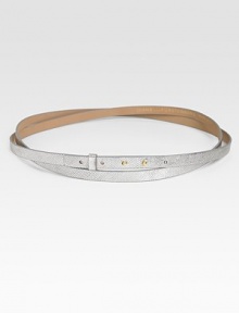 A metallic, snake-print design in supple leather, perfect for dressing up any look. Width, about ½Imported A metallic, snake-print design in supple leather, perfect for dressing up any look. Width, about ½Imported