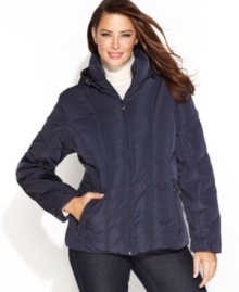 Calvin Klein's quilted puffer keeps you warm without the weight! This plus size jacket features an airy down-blend fill to get your through the season.