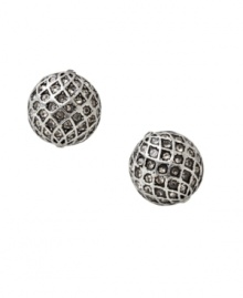 Subtle sparkle. Adorned with twinkling black and clear pavé crystals, Fossil's spherical stud earrings convey understated elegance at its best. Set in silver tone mixed metal. Approximate diameter: 3/8 inch.