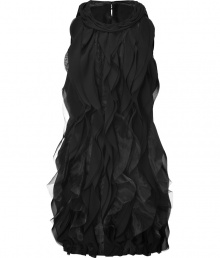 With a sleek yet dramatic look and cascading tulle detailed ruffles, Steffen Schrauts black cocktail sheath is the perfect party dress - Round neckline, cut-in shoulders, slit at nape with button closure, hidden side zip - Fitted - Wear with black heels and a glitter embellished box clutch With a sleek yet dramatic look and cascading tulle detailed ruffles, Steffen Schrauts black cocktail sheath is the perfect party dress - Round neckline, cut-in shoulders, slit at nape with button closure, hidden side zip - Fitted - Wear with black heels and a glitter embellished box clutch