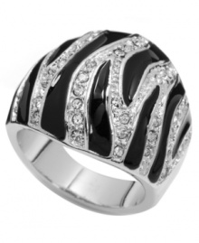 Take a walk on the wild side. Black enamel zebra stripes and sparkling crystals make City by City's cocktail ring a fierce addition to your collection. Set in silver-plated mixed metal. Base metal is nickel free. Size 7. Take a walk on the wild side. Black enamel zebra stripes and sparkling crystals make City by City's cocktail ring a fierce addition to your collection. Set in silver-plated mixed metal. Base metal is nickel free. Size 7.