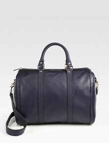 EXCLUSIVELY AT SAKS in NAVY. Leather top-handle design finished with signature GG Guccissima leather trim. Double top handles, 3½ dropAdjustable detachable shoulder strap, 18½-20 dropTop zip closureProtective metal feetOne inside zip pocketTwo inside open pocketsNatural cotton linen lining13W X 8½H X 7DMade in Italy EXCLUSIVELY AT SAKS in NAVY. Leather top-handle design finished with signature GG Guccissima leather trim. Double top handles, 3½ dropAdjustable detachable shoulder strap, 18½-20 dropTop zip closureProtective metal feetOne inside zip pocketTwo inside open pocketsNatural cotton linen lining13W X 8½H X 7DMade in Italy