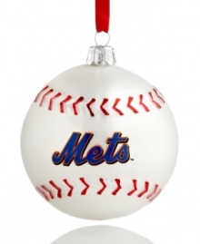 Hit a holiday home run with Kurt Adler's MLB baseball ornament for New York Mets fans. Red and white glass offers cheer that lasts well beyond the season. Hit a holiday home run with Kurt Adler's MLB baseball ornament for New York Mets fans. Red and white glass offers cheer that lasts well beyond the season.
