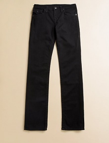 Classic, straight-leg jeans in a dark rinse with tonal stitching, rivets and Buddha label.Front snap closureWaistband with belt loopsZip flyFive-pocket style98% cotton/2% spandexMachine washImported of domestic fabric Classic, straight-leg jeans in a dark rinse with tonal stitching, rivets and Buddha label.Front snap closureWaistband with belt loopsZip flyFive-pocket style98% cotton/2% spandexMachine washImported of domestic fabric