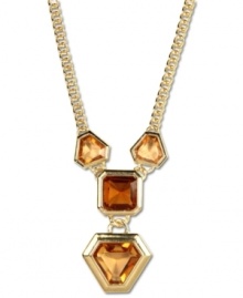 Is summer color a go? Y not! This alluring Y-necklace from Anne Klein complements you warm looks with topaz glass stones. Set in gold tone mixed metal. Approximate length: 17-inches + 2-inch extender. Approximate drop: 3 inches.