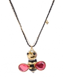 Turn a simple ensemble into something buzzworthy. Betsey Johnson's adorable bumblebee pendant features a chic striped design with sparkling crystal wings and glass pearl accents. Crafted in gold-plated mixed metal. Approximate length: 16 inches + 3-inch extender. Approximate drop: 2 inches. Turn a simple ensemble into something buzzworthy. Betsey Johnson's adorable bumblebee pendant features a chic striped design with sparkling crystal wings and glass pearl accents. Crafted in gold-plated mixed metal. Approximate length: 16 inches + 3-inch extender. Approximate drop: 2 inches.