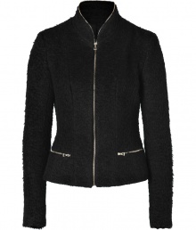 Both ladylike and contemporary, LAgences boucl? knit jacket guarantees a chic modern polish to your look - Short stand-up collar, long sleeves, full front zip, zippered slit pockets - Cropped, tailored fit - Wear with everything from tees, skinnies and flats, to tailored sheath dresses and platform pumps