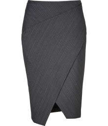 An exquisite choice for business to cocktails looks, Donna Karans stretch wool pencil skirt cuts a flattering feminine figure no matter how you wear it - Wrapped front with slit, elasticized waistline, contoured seaming, pulls on - Form-fitting - Team with feminine tops and standout statement accessories An exquisite choice for business to cocktails looks, Donna Karans stretch wool pencil skirt cuts a flattering feminine figure no matter how you wear it - Wrapped front with slit, elasticized waistline, contoured seaming, pulls on - Form-fitting - Team with feminine tops and standout statement accessories