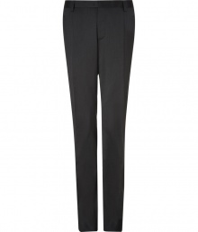 Sleek and sophisticated, Costume Nationals pinstriped wool pants lends a sharp edge to your business wardrobe - Tonal trimmed side and back slit pockets, zip fly, hidden hook closures - Slim tailored fit - Wear with the matching blazer and slick leather lace-ups