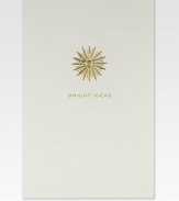 This tablet cover is stamped with a sun motif, hand-engraved in gold metallic ink, along with the text Bright Ideas in green.50 sheetsAbout 4.25 X 6.5Hand-engravedMade in USA