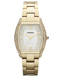 Glistening crystals trace the golden silhouette of this Wallace collection watch, by Fossil.