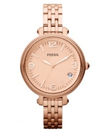 With a slim bracelet silhouette, this rosy watch from Fossil's Heather collection features big style.