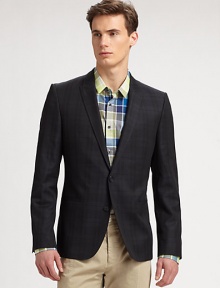 A sophisticated blend of cotton and wool defines this slim-fitting silhouette, adding a tailored, polished finish to any of your wardrobe options.Button-frontWaist welt pocketsRear ventAbout 29 from shoulder to hem55% cotton/45% woolDry cleanImported A sophisticated blend of cotton and wool defines this slim-fitting silhouette, adding a tailored, polished finish to any of your wardrobe options.Button-frontWaist welt pocketsRear ventAbout 29 from shoulder to hem55% cotton/45% woolDry cleanImported