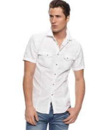 Short sighted.  Look no further than this this short-sleeved button front INC International Concepts.