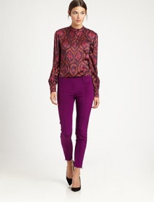 Vibrantly-hued silk crepe, tailored in a flattering, form-fitting silhouette.Belt loopsFront seamsZipper cuffsConcealed side zipInseam, about 28SilkDry cleanMade in USA of imported fabricModel shown is 5'10 (177cm) wearing US size 4. 