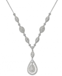 Victorian chic. Eliot Danori's detailed drop necklace showcases oval, teardrop and marquise-shaped links decorated with sparkling crystals and cubic zirconia (1/3 ct. t.w.). Set in rhodium-plated silver tone mixed metal. Approximate length: 16 inches + 2-inch extender. Approximate drop: 1-1/4 inches.