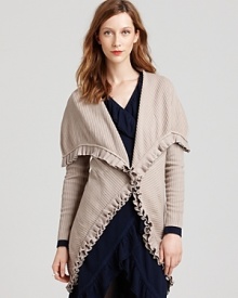 Wrap yourself in Catherine Malandrino's luxe draped cardigan, ruffled for luxe at the hem. An elegant, open silhouette you'll love to wear.