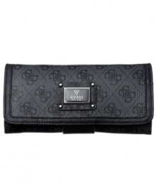 Graphic 4-G pattern and shiny silver-tone hardware lend a luxe look to this sleek silhouette from GUESS. Its precisely organized interior includes billfold compartments, card slots and center zip pocket, so your essentials stay safe and secure. Graphic 4-G pattern and shiny silver-tone hardware lend a luxe look to this sleek silhouette from GUESS. Its precisely organized interior includes billfold compartments, card slots and center zip pocket, so your essentials stay safe and secure.